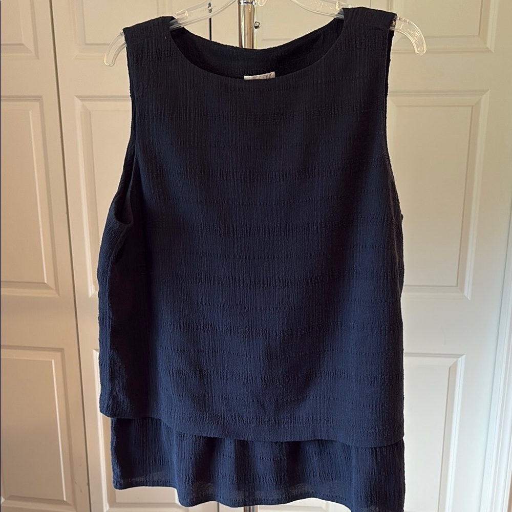 J. Jill Tiered Navy Blue Sleeveless Top - XL Petit
